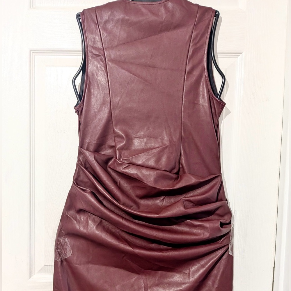 Micas Faux Leather V-neck Ruched Maxi Dress - Picture 13 of 14
